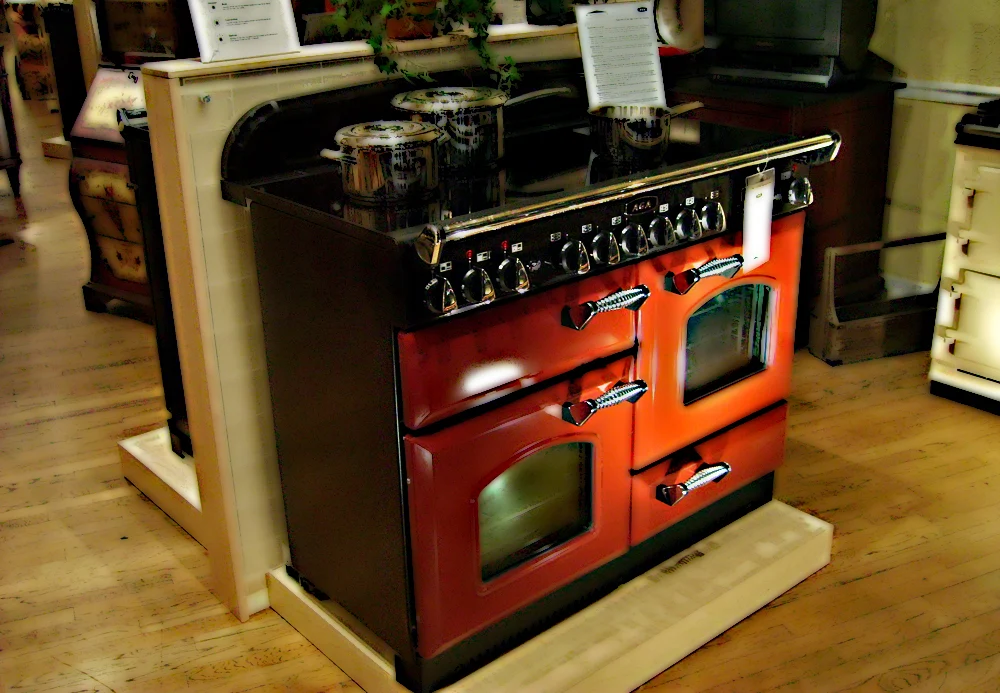 AGA cooker with doors and covered hotplates