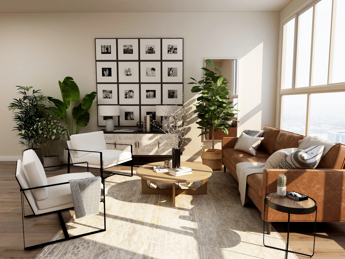 Living room with a fabric sofa