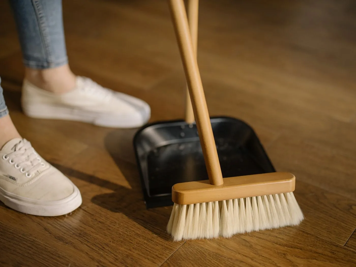 Sweeping a wooden floor